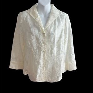 Talbots Gorgeous Cream Embroidered Linen Button Down‎ Blouse 12